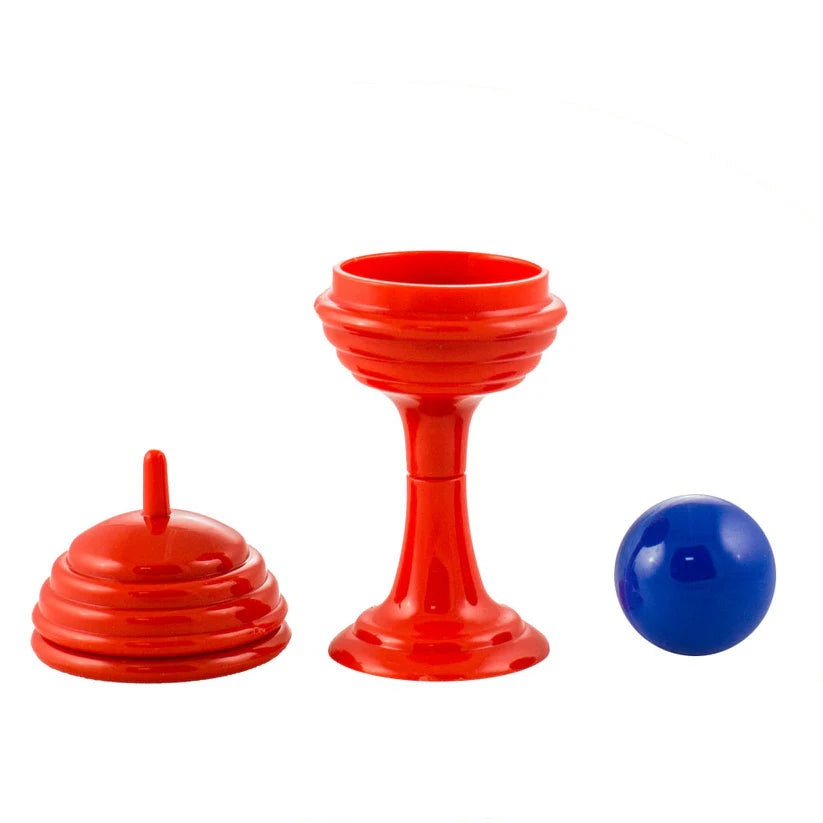 Amazing Magic Ball & Vase Trick-Magic Makers Inc: red vase with lid and stand, blue ball