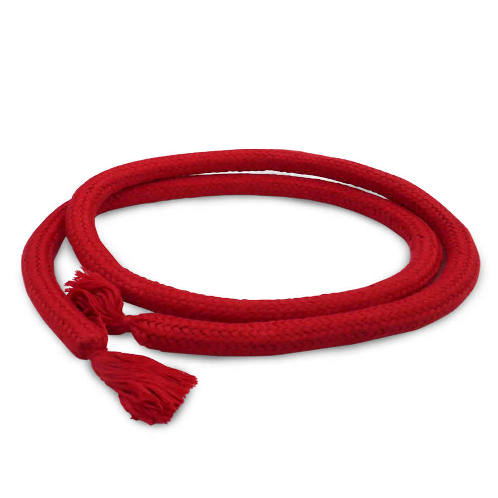 Red rope with tassels on a white background